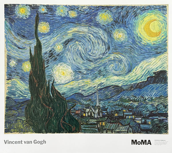 Vincent van Gogh exhibition poster - The Starry Night - MoMa - moon - stars - blue - museum artist - art print