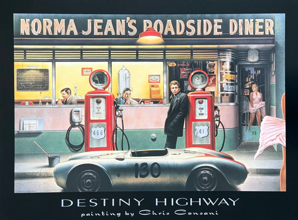 Chris Consani exhibition poster - Destiny Highway - garage - famous - celebrities - Hollywood - art print - realism - 1995