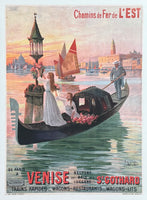 Venice exhibition poster - Gondola - canal - decorative art print - offset litho - tourism - travel - advertisement - reproduction