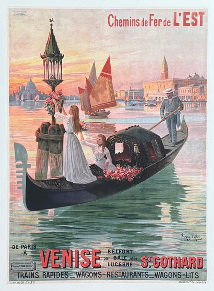 Venice exhibition poster - Gondola - canal - decorative art print - offset litho - tourism - travel - advertisement - reproduction