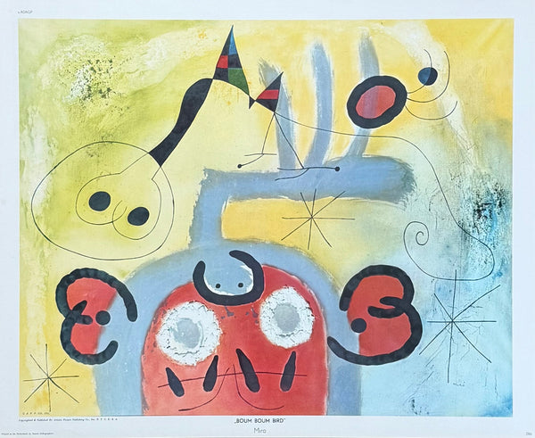 Joan Miro exhibition poster - Boum Boum Bird - surrealism - museum artist - early art print - 1970s