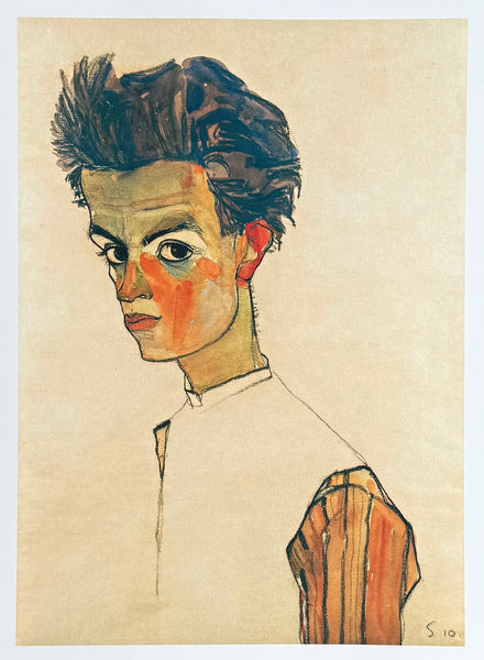 Egon Schiele exhibition poster - Self-portrait with striped shirt - young man - boy - museum artist - art print