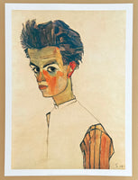 Egon Schiele exhibition poster - Self-portrait with striped shirt - young man - boy - museum artist - art print