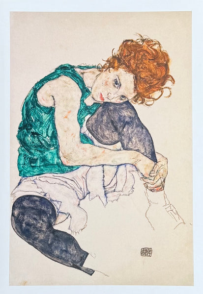 Egon Schiele exhibition poster - Seated Woman with Legs Drawn Up - portrait - museum artist - art print