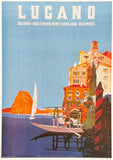 Lugano exhibition poster - Switzerland - Mountains - Swiss lake - decorative art print- travel tourism - reproduction