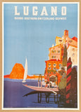 Lugano exhibition poster - Switzerland - Mountains - Swiss lake - decorative art print- travel tourism - reproduction