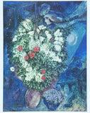 Marc Chagall exhibition poster - Bouquet with flying lovers - flowers - blue - still life - romantic - museum artist - art print