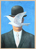 Rene Magritte exhibition poster - The man with the bowler hat - bird before face - museum artist - art print