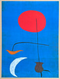 Joan Miro exhibition poster - Untitled - blue - red sun - art print