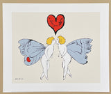 Andy Warhol exhibition poster - I love you so - Kissing Angels - red heart - blue bird - romance - pop-art - museum artist - art print