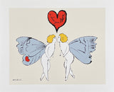 Andy Warhol exhibition poster - I love you so - Kissing Angels - red heart - blue bird - romance - pop-art - museum artist - art print